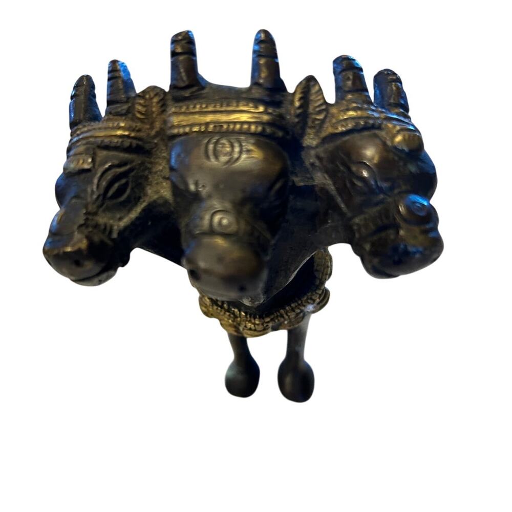 Vintage style brass Trimukha Nandi bull statue 3 headed